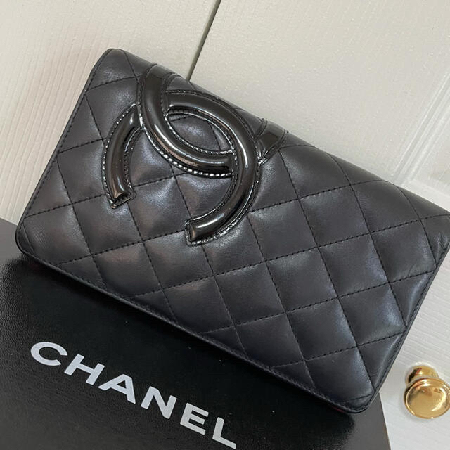 CHANEL カンボンライン ブラック×ピンク 長財布