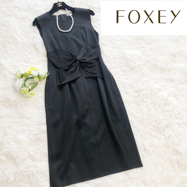 FOXEY】フォクシーブティック リボンデザインワンピース ノースリーブ 40-