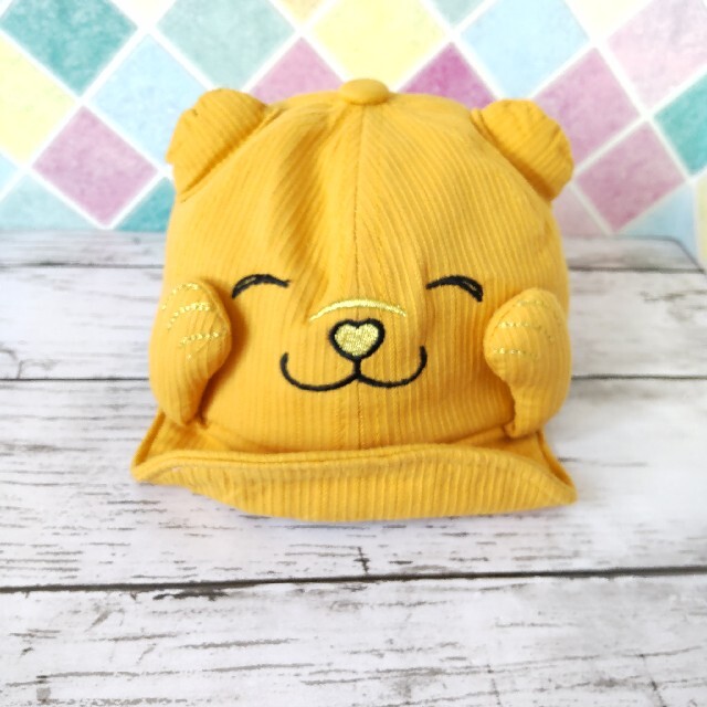 【新品】ベビー　キッズ　クマさんキャップ　帽子　黄色　調節可能 キッズ/ベビー/マタニティのこども用ファッション小物(帽子)の商品写真