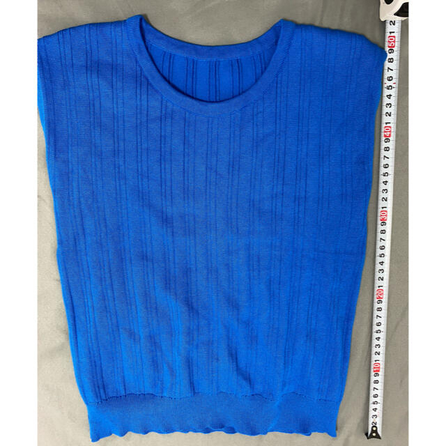 青 サマーニット ノースリーブ レディースのトップス(カットソー(半袖/袖なし))の商品写真