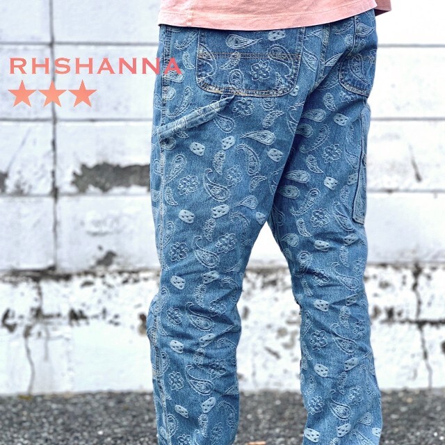09 【数量限定】新品 ペイズリー柄 デニム ワイド テーパードパンツ M メンズのパンツ(デニム/ジーンズ)の商品写真