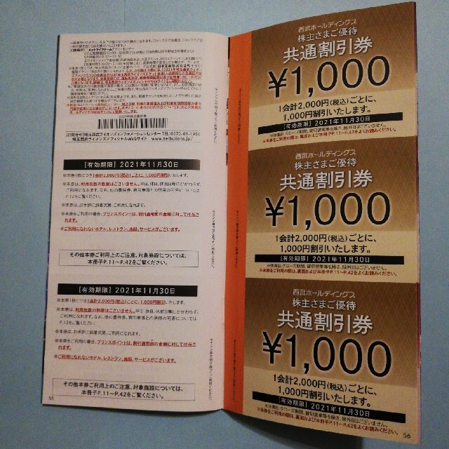 西武ホールディングス 株主優待 割引券 チケットの優待券/割引券(ショッピング)の商品写真