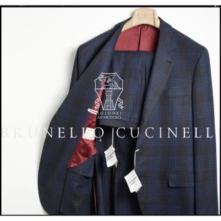 ブルネロクチネリ(BRUNELLO CUCINELLI)の新品ブルネロクチネリウールカシミヤチェックスーツ52パンツテーラードジャケット(セットアップ)