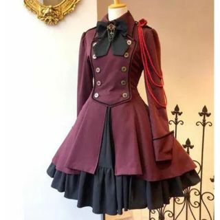 膝丈ワンピース 軍服 ロリータ ワンピース ゴスロリ ドレス L(ひざ丈ワンピース)