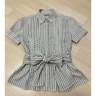 ザラ(ZARA)のZARA    ストライプ　シャツ　リボン(シャツ/ブラウス(半袖/袖なし))