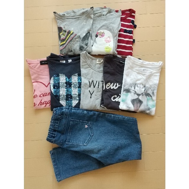 女の子 140~150ロンT、Tシャツ、デニムセット キッズ/ベビー/マタニティのキッズ服女の子用(90cm~)(Tシャツ/カットソー)の商品写真