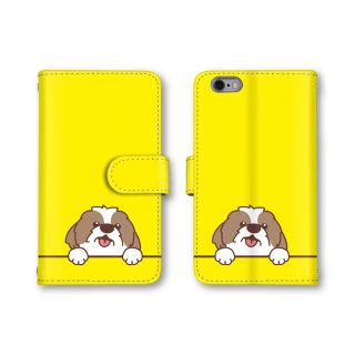 イエロー 犬 スマホカバー スマホケース 手帳型ケース Galaxy S10(スマホケース)