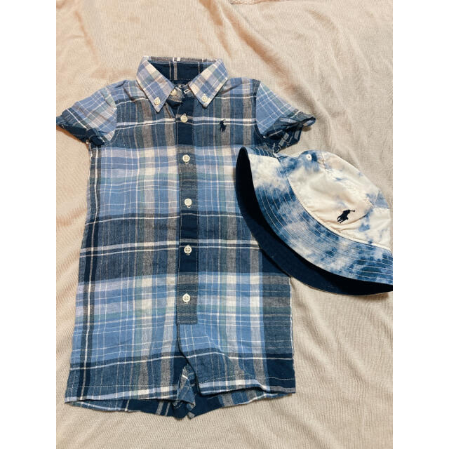 Ralph Lauren(ラルフローレン)の新品ラルフローレンロンパース　リバーシブル帽子付き キッズ/ベビー/マタニティのベビー服(~85cm)(ロンパース)の商品写真