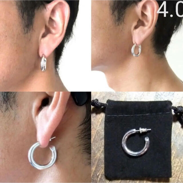 4x23mm 両耳 ハンドメイド 925 フープピアス(701サイズ) - ピアス(両耳用)