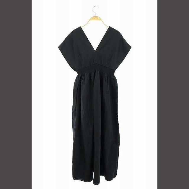 マリハ Vネック 夏の光のドレス ワンピース フレア ギャザー ロング 半袖 黒