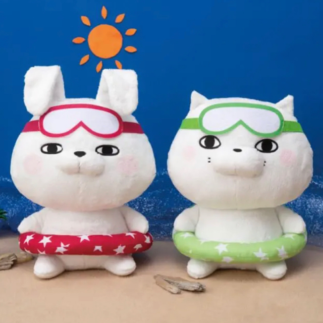 ヨッシースタンプ ぬいぐるみ うきわ BIG 浮き輪 夏 猫 ウサギ エンタメ/ホビーのおもちゃ/ぬいぐるみ(ぬいぐるみ)の商品写真