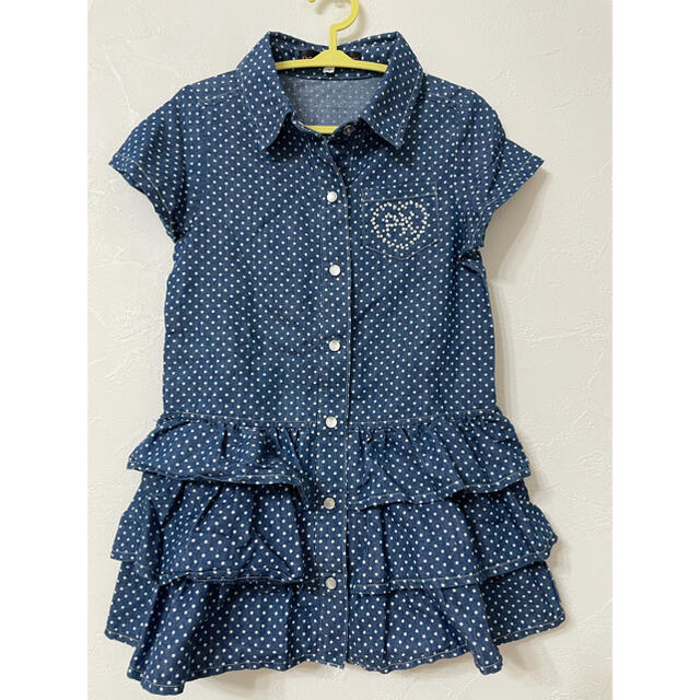 デニム　ワンピース【100】ポモナキッス キッズ/ベビー/マタニティのキッズ服女の子用(90cm~)(ワンピース)の商品写真