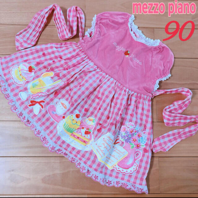 mezzo piano(メゾピアノ)の90 メゾピアノ ワンピース チェック リボン  キッズ/ベビー/マタニティのキッズ服女の子用(90cm~)(ワンピース)の商品写真