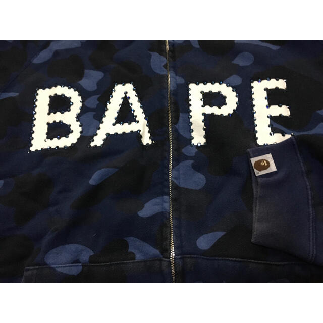 中古APEラインストーン青迷彩パーカーM初期シャーク型エイプ