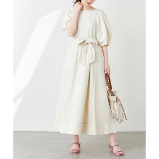 ナチュラルクチュール(natural couture)のWEB限定★ランタンスリーブワンピース natural couture 白 (ロングワンピース/マキシワンピース)