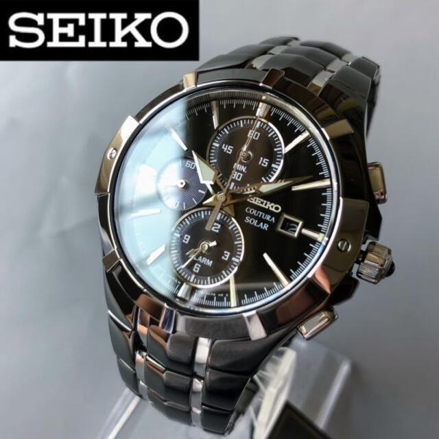 【新品】セイコー 光沢あるブラック加工★SEIKO ソーラー メンズ