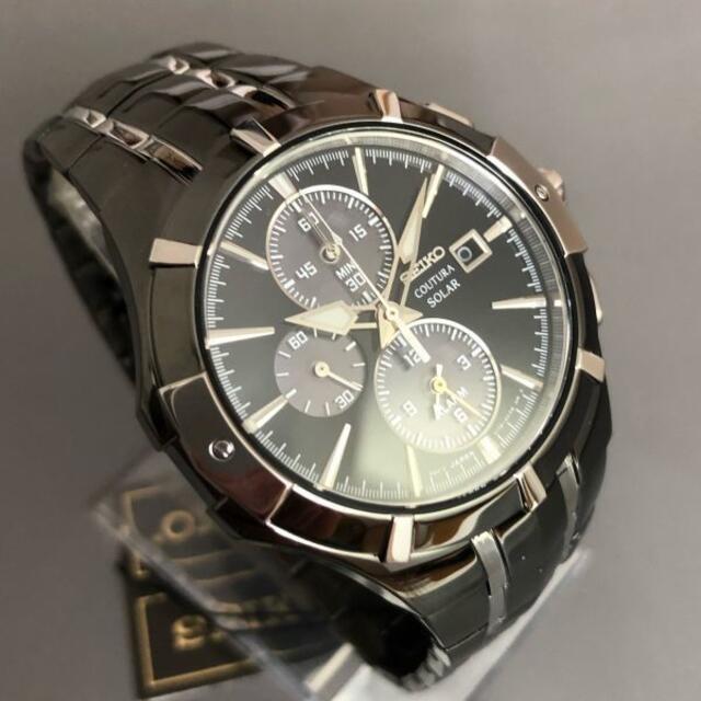 【新品】セイコー 光沢あるブラック加工★SEIKO ソーラー メンズ