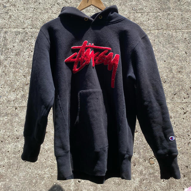 【USED】stussy × champion パーカー