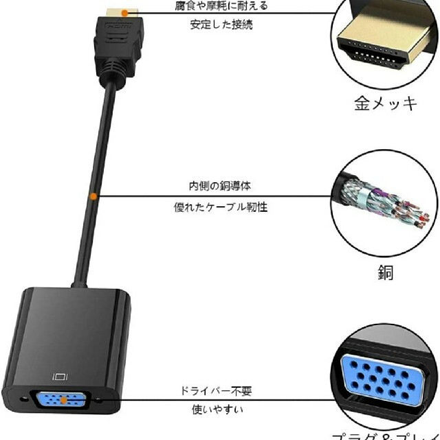 変換 アダプタ HDMI VGA 変換 ケーブルD-SUB 15ピンHDMI スマホ/家電/カメラのテレビ/映像機器(映像用ケーブル)の商品写真