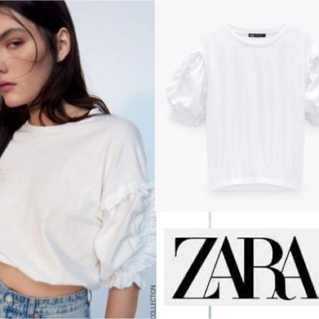 ZARA(ザラ)の最終タイムセール！ZARA フリルTシャツ　未使用 レディースのトップス(Tシャツ(半袖/袖なし))の商品写真