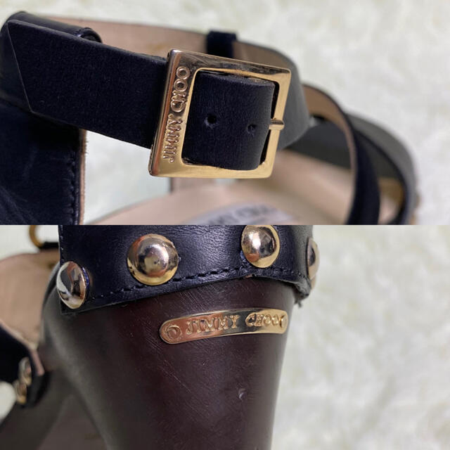 JIMMY CHOO サンダル スタッズ ウッドソール レザー 黒 22.5