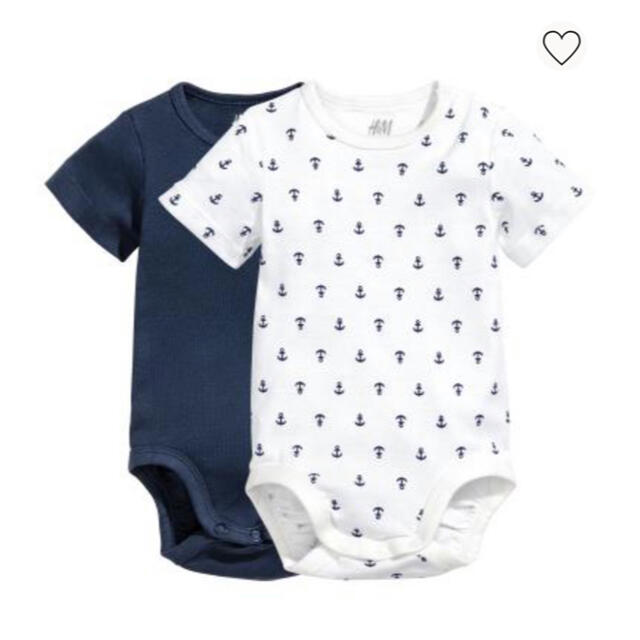 H&M(エイチアンドエム)の⭐︎新品　H&M 半袖ロンパース  2枚　ネイビー  ホワイト　イカリ柄　肌着 キッズ/ベビー/マタニティのベビー服(~85cm)(ロンパース)の商品写真