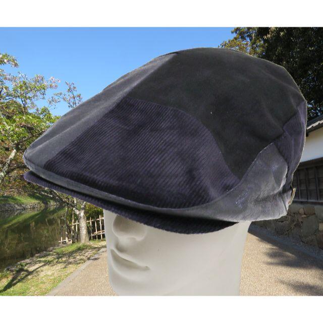 ハンチング ハンチング帽 メンズ 大きいサイズ 帽子 65cm対応  コットン ヘリンボーン サイドベルト ブラック ネコポス対応 全国送料無料
