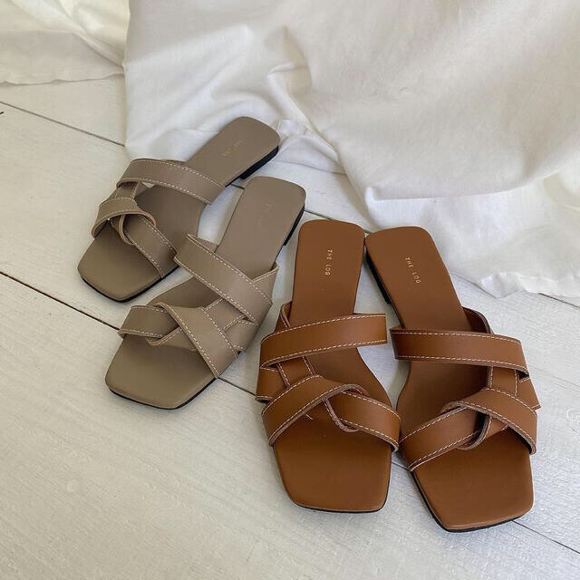 靴/シューズ【erme】Ribbon stitch flat sandal