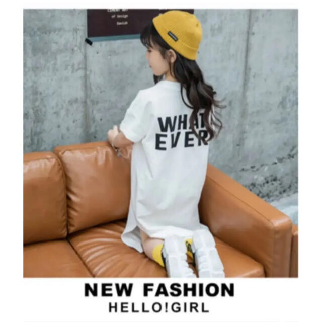 ワンピース 女の子 ロゴ Tシャツ 白 130 ナチュラル ロング 半袖 韓国 キッズ/ベビー/マタニティのキッズ服女の子用(90cm~)(ワンピース)の商品写真