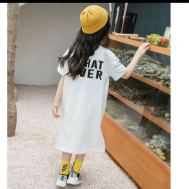 ワンピース 女の子 ロゴ Tシャツ 白 130 ナチュラル ロング 半袖 韓国 キッズ/ベビー/マタニティのキッズ服女の子用(90cm~)(ワンピース)の商品写真