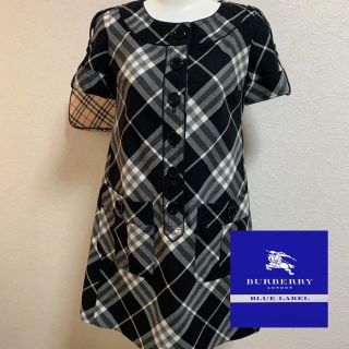 バーバリーブルーレーベル(BURBERRY BLUE LABEL)のBurberry☆ブラックチェック☆半袖ワンピース36(ひざ丈ワンピース)