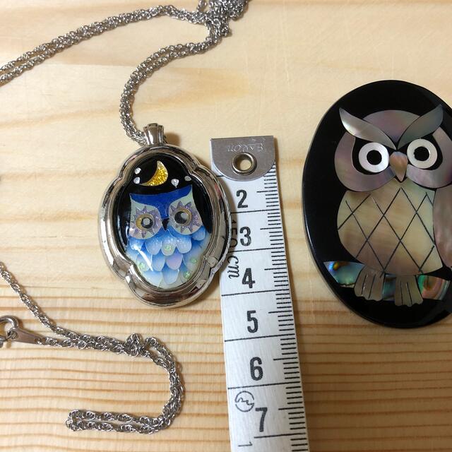 フクロウの貝ブローチと　ペンダントルーペ レディースのアクセサリー(ネックレス)の商品写真