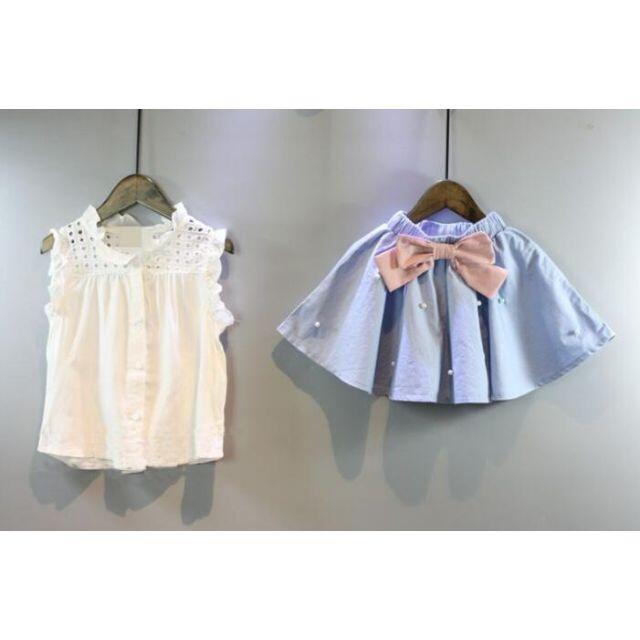 サイズ130　セットアップ　フリルブラウス＋リボンスカート キッズ/ベビー/マタニティのキッズ服女の子用(90cm~)(ワンピース)の商品写真