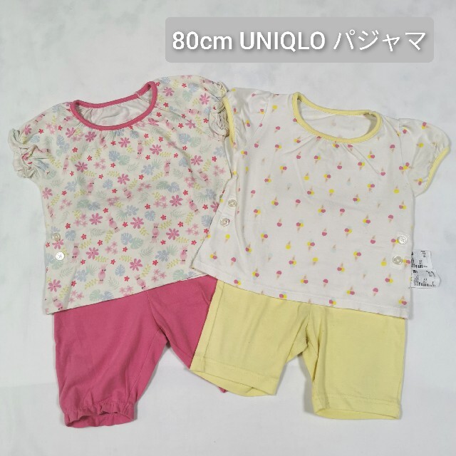 UNIQLO(ユニクロ)の80cm 女の子 UNIQLO パジャマ Tシャツ トップス ズボン キッズ/ベビー/マタニティのベビー服(~85cm)(パジャマ)の商品写真