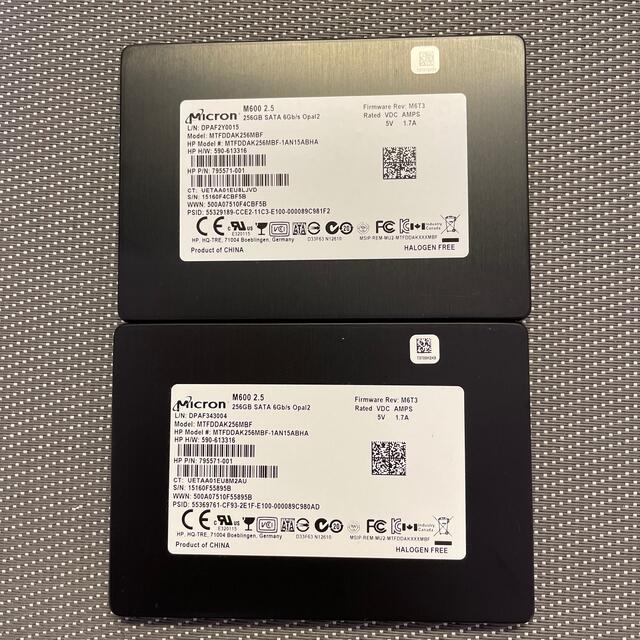 Micron SSD 2.5インチSATA 256GB二枚セット