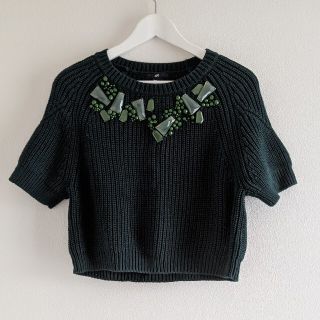 エイチアンドエム(H&M)のH&M　ニット　グリーン(カットソー(半袖/袖なし))