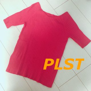 プラステ(PLST)のPLST☆トップス カットソー Vネック スクエアネック ピンク マゼンタ(カットソー(長袖/七分))