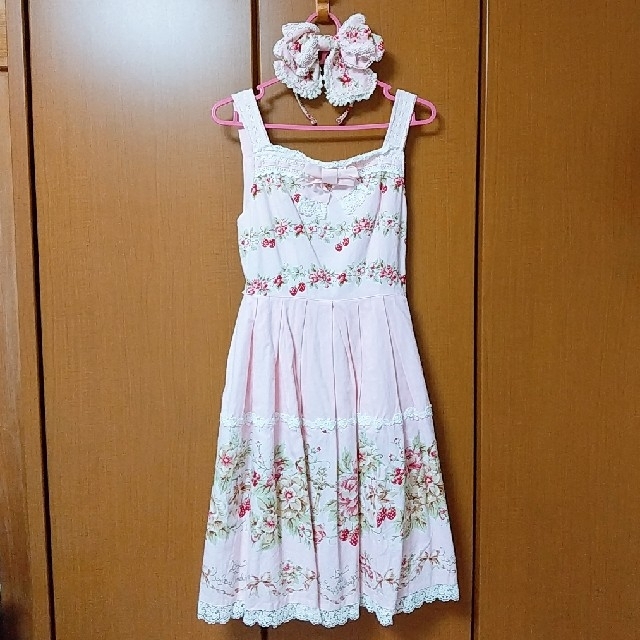 BABY,THE STARS SHINE BRIGHT - BABY クロスローズ柄JSK ピンク BABY,THE STARS SHINE BRIGHT - BABY クロスローズ柄JSK ピンク
