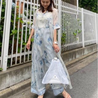 Ameri VINTAGE - ISLA PIPING SHEER DRESS ブルー Mサイズの通販 by ...