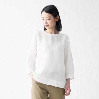 ムジルシリョウヒン(MUJI (無印良品))の無印良品　七分袖　リネン　ブラウス　M 白(シャツ/ブラウス(長袖/七分))