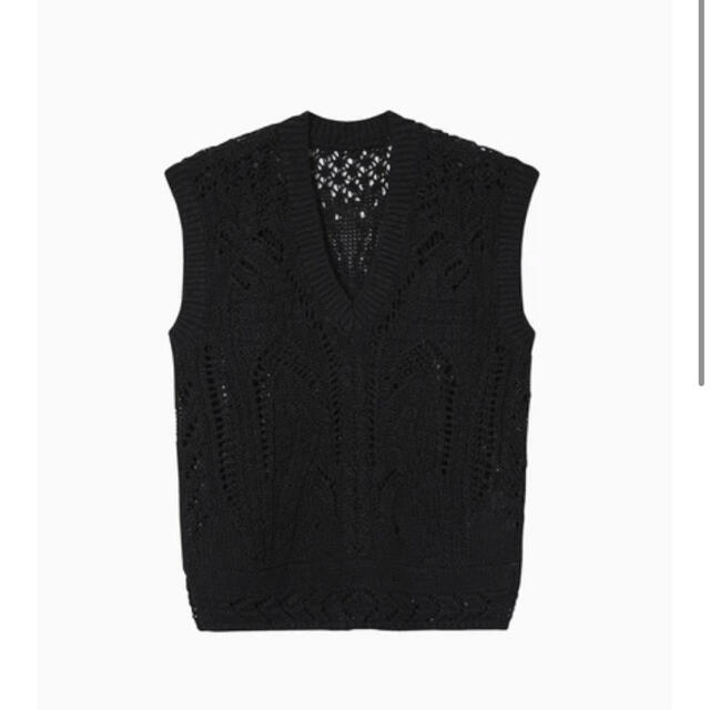 mame Lace Knitted V Neck Vest - black