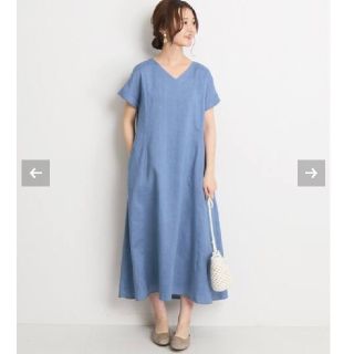 スローブイエナ(SLOBE IENA)の極美品☆ イエナ リネン混Vネックロングワンピース(ロングワンピース/マキシワンピース)