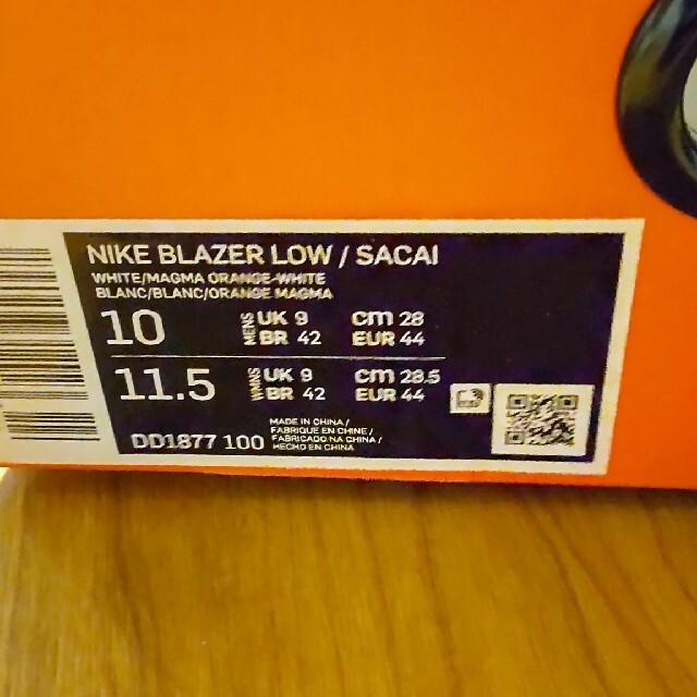 sacai(サカイ)のNIKE ブレーザーLOW×sacai Magma Orange us10 28 メンズの靴/シューズ(スニーカー)の商品写真