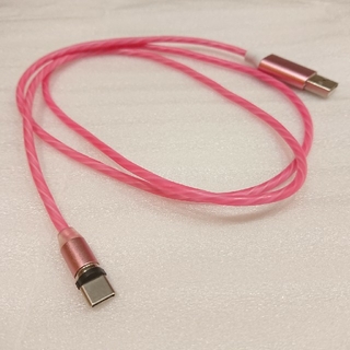 光る マグネット式 充電ケーブル USB Type-C ピンク 1m(バッテリー/充電器)