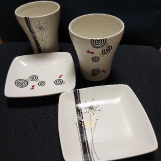 和陶器 湯呑＆小皿ペアセット☆新品未使用(グラス/カップ)