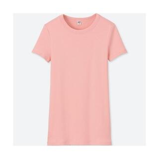 ユニクロ(UNIQLO)のスーピマコットンリブクルーネックT ユニクロ　ピンク(Tシャツ(半袖/袖なし))