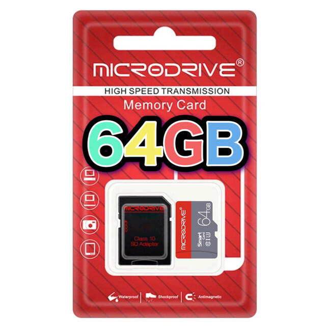 microSD マイクロ SDカード 64GB class10+SD変換付1枚 スマホ/家電/カメラのスマートフォン/携帯電話(その他)の商品写真