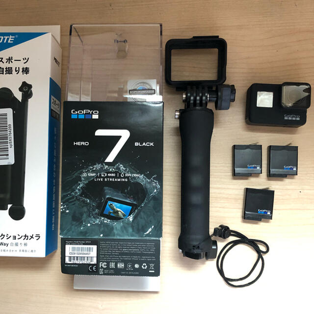 ビデオカメラGoPro HERO7 BLACK 自撮り棒 予備バッテリー2個付