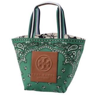 トリーバーチ(Tory Burch)の美品　トリーバーチ　グレイシー プリント キャンバス トート　緑(トートバッグ)