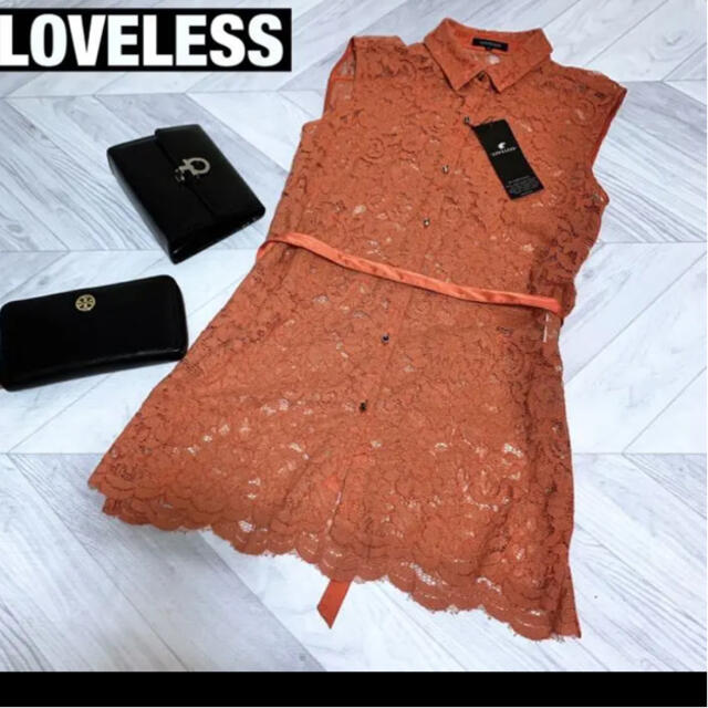 LOVELESS(ラブレス)のタグ付き　三陽商会　LOVELESS ラブレス　ノースリーブ　シャツ　レース レディースのトップス(シャツ/ブラウス(半袖/袖なし))の商品写真